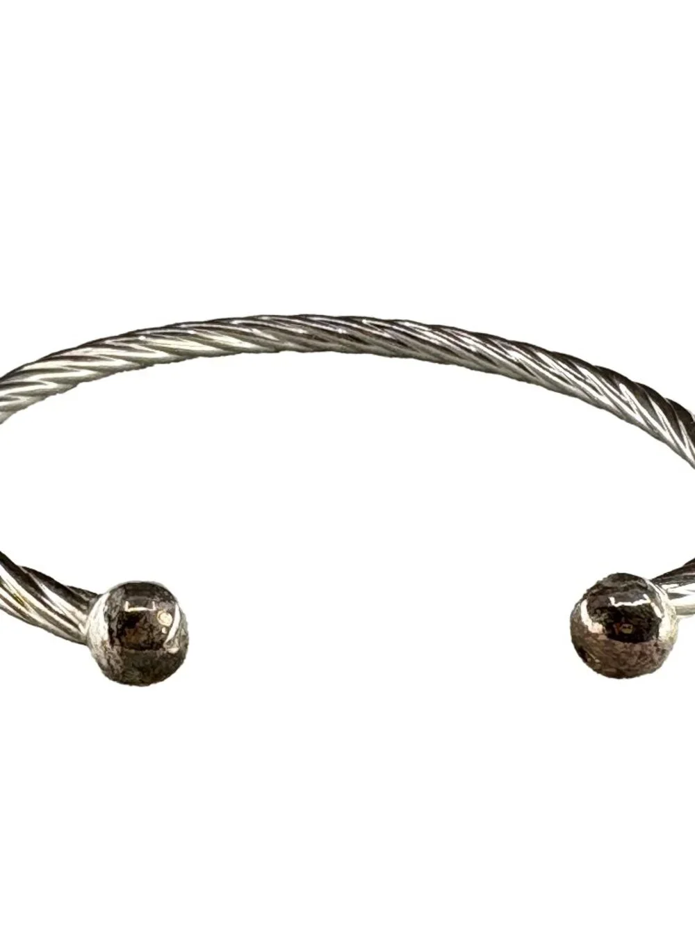 925 Sterling Silver Twisted Cable Wire Open Cuff Bangle Bracelet 52mm 4.62g